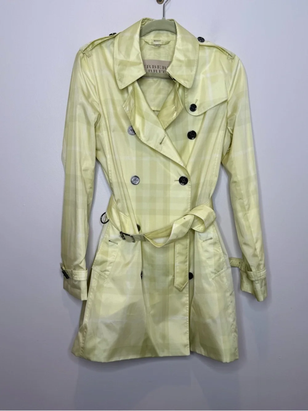 Burberry Brit Check Belted Trench Coat Pale Yellow US 8 / UK 10 - Picture 2 of 13